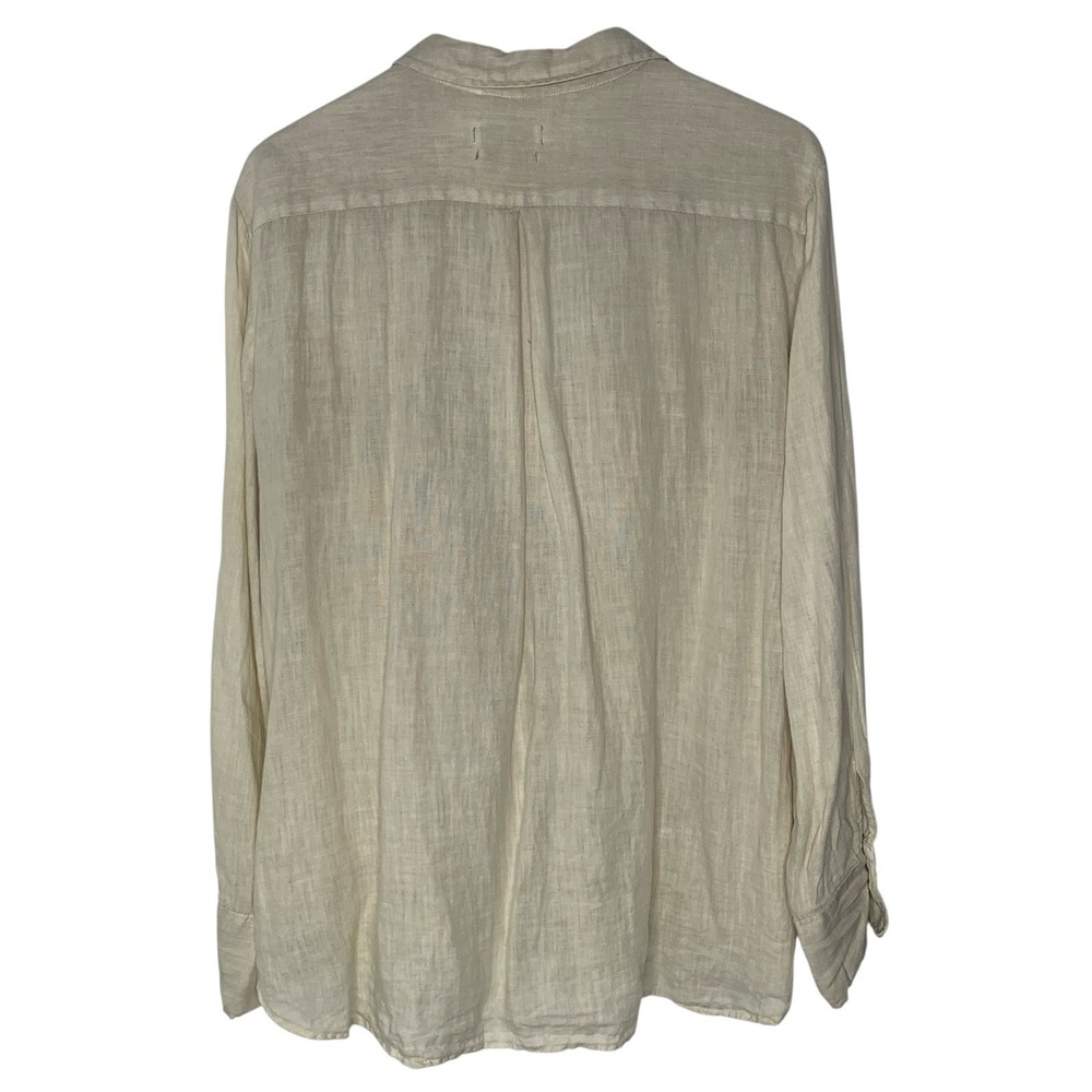 Zara 100% Linen Women's Size Large Long Sleeve Shirt Blouse Beige - Picture 2 of 5